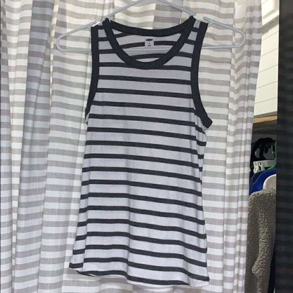 Old Navy Gray and White Stripped Tank Top